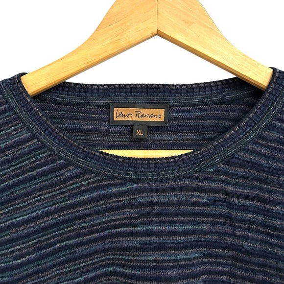 Lenor Romano Men’s Textured Multiclor Striped Fine Merino‎ Wool Crewneck Sweater - Picture 1 of 7